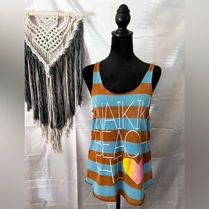Alternative Earth Size Medium Brown & Teal Waikiki Beach Racerback Tank Top